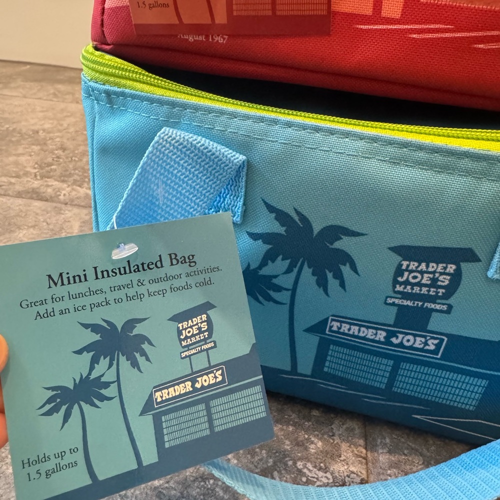 TRADER JOES LIMITED EDITION MINI INSULATED BAGS PEACH SEA BLUE SET OF 2 NWT - Picture 4 of 4